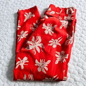 Viva Vena orange orchid pants floral pleated tie waist 2 26